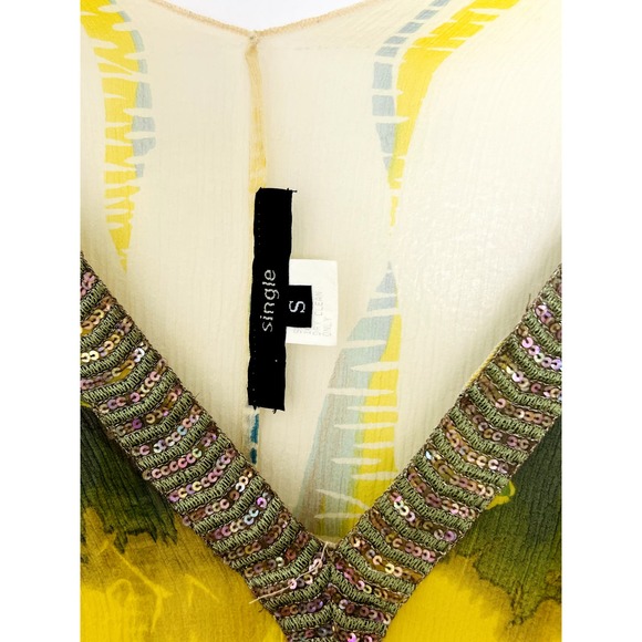 Anthropologie Single cream green flower leaf print flowy print tunic Sz S - Picture 3 of 4